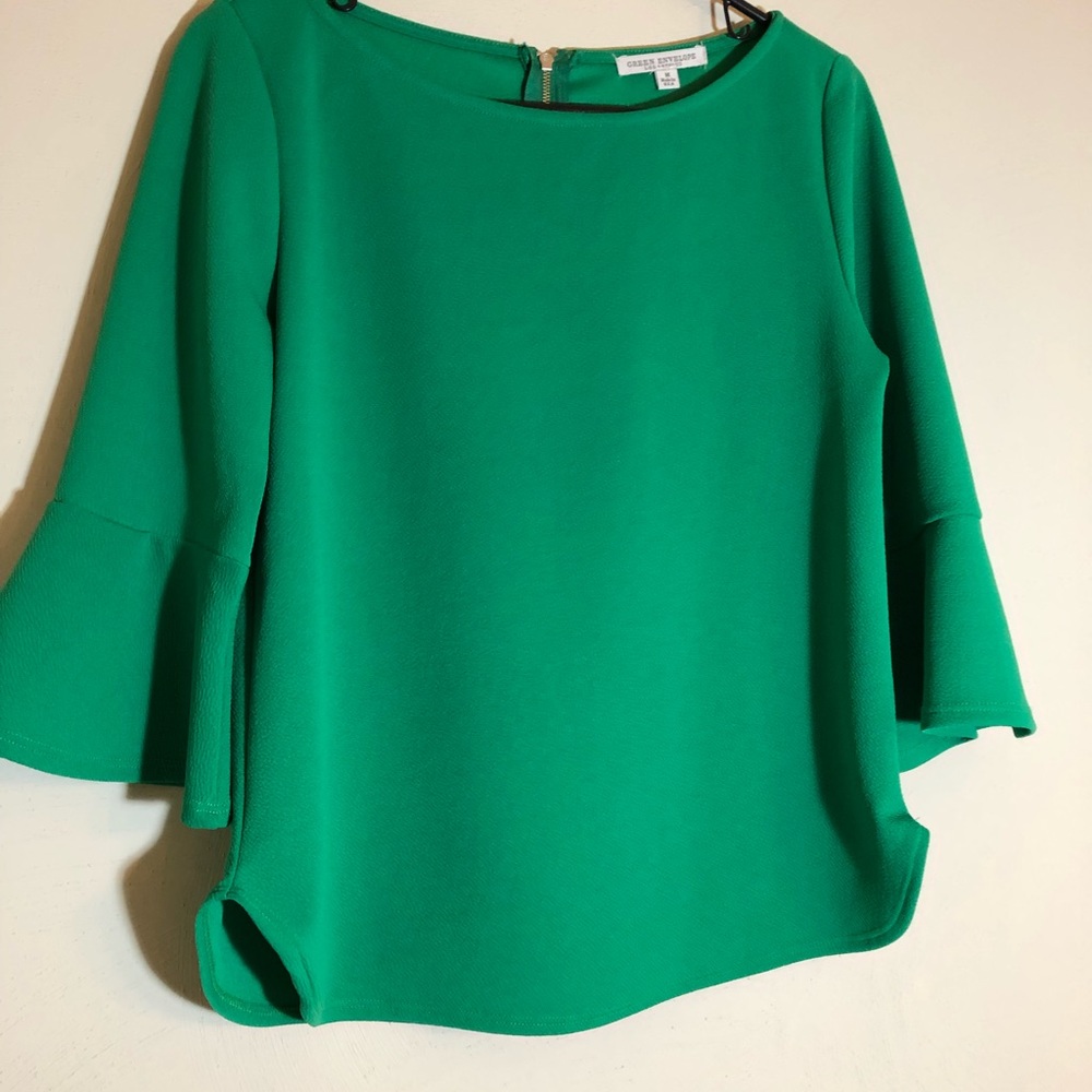 Green bell sleeve top